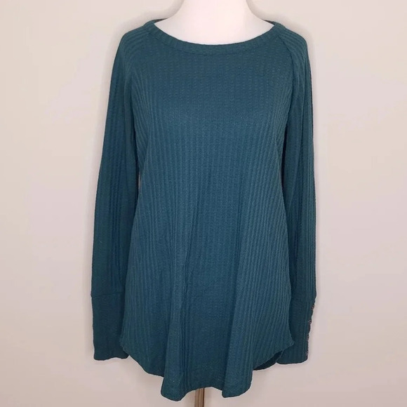 Chaser Soft Teal Waffle Knit Thermal Long Sleeve Top M - Picture 1 of 7